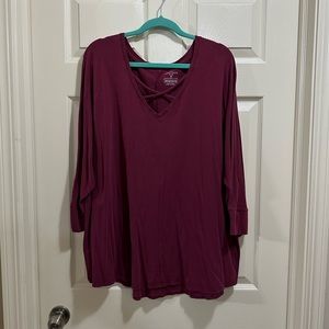 Boutique plus short sleeve criss cross neck dark pink shirt size 3X